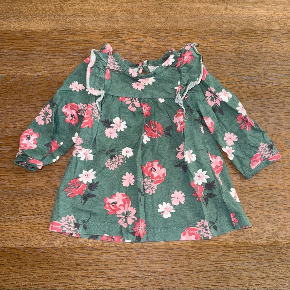 Carter's Green Floral Kids Blouse Top.
